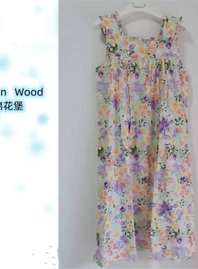 棉花堡睡衣女夏季梭织背心裙超薄印花全棉棉布无袖裙吊带裙22054