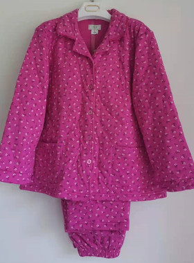 棉花堡冬季女士针织夹棉睡衣套装全棉两件套宽松保暖家居服40776