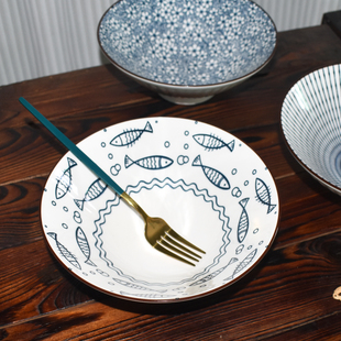 日式斗笠碗家用4只装 陶瓷釉下彩面碗创意个性网红泡面碗草帽面碗