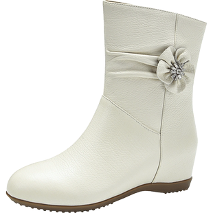 真皮靴子女秋冬新款短靴平底内增高牛皮马丁靴百搭圆头欧美中筒靴