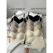 黛美芮美背内衣法式 蕾丝乳胶固定杯聚拢无痕吊带背心裹胸女森色系