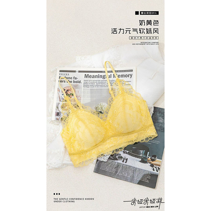 春款蕾丝抹胸内衣女士带胸垫美背文胸性感舒适植物花卉裹胸软妹风
