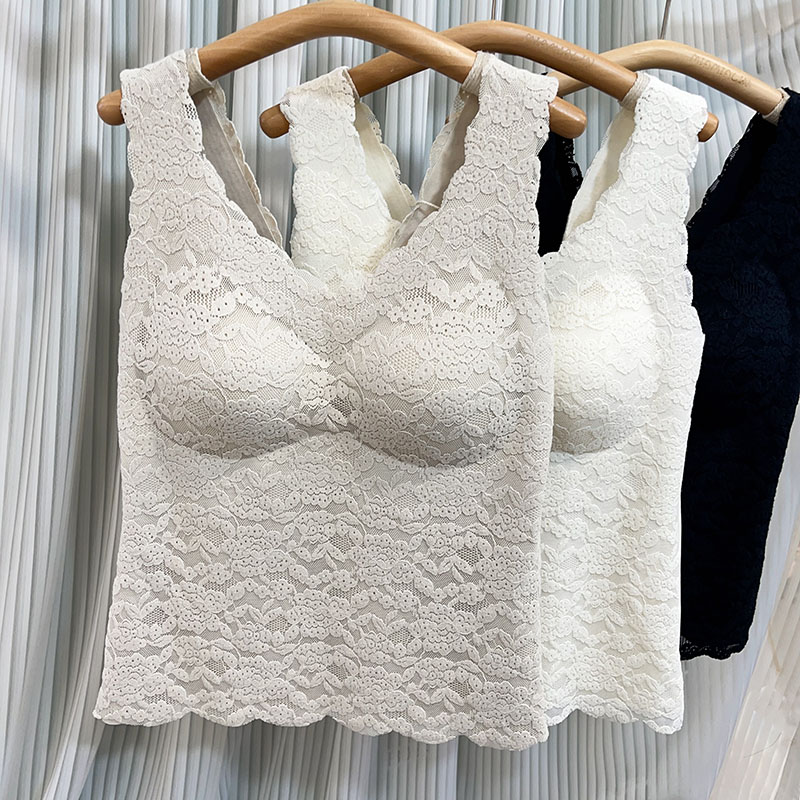 方领蕾丝美背内衣背心宽肩带吊带