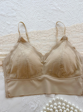 古妃3125法式一体美背内衣乳胶杯V领裹抹胸女蕾丝性感背心式文胸