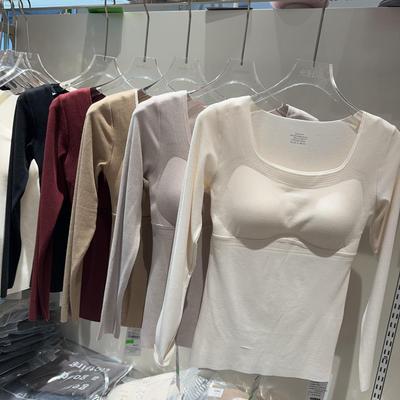 长袖内衣自发热带胸垫修身保暖