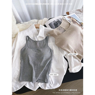 固定杯中长吊带背心方领蕾丝拼接美背内搭外穿上衣女 古妃秋冬新款