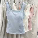 秋冬U领磨毛发热保暖背心背心女外穿吊带胸垫一体杯内搭打底上衣