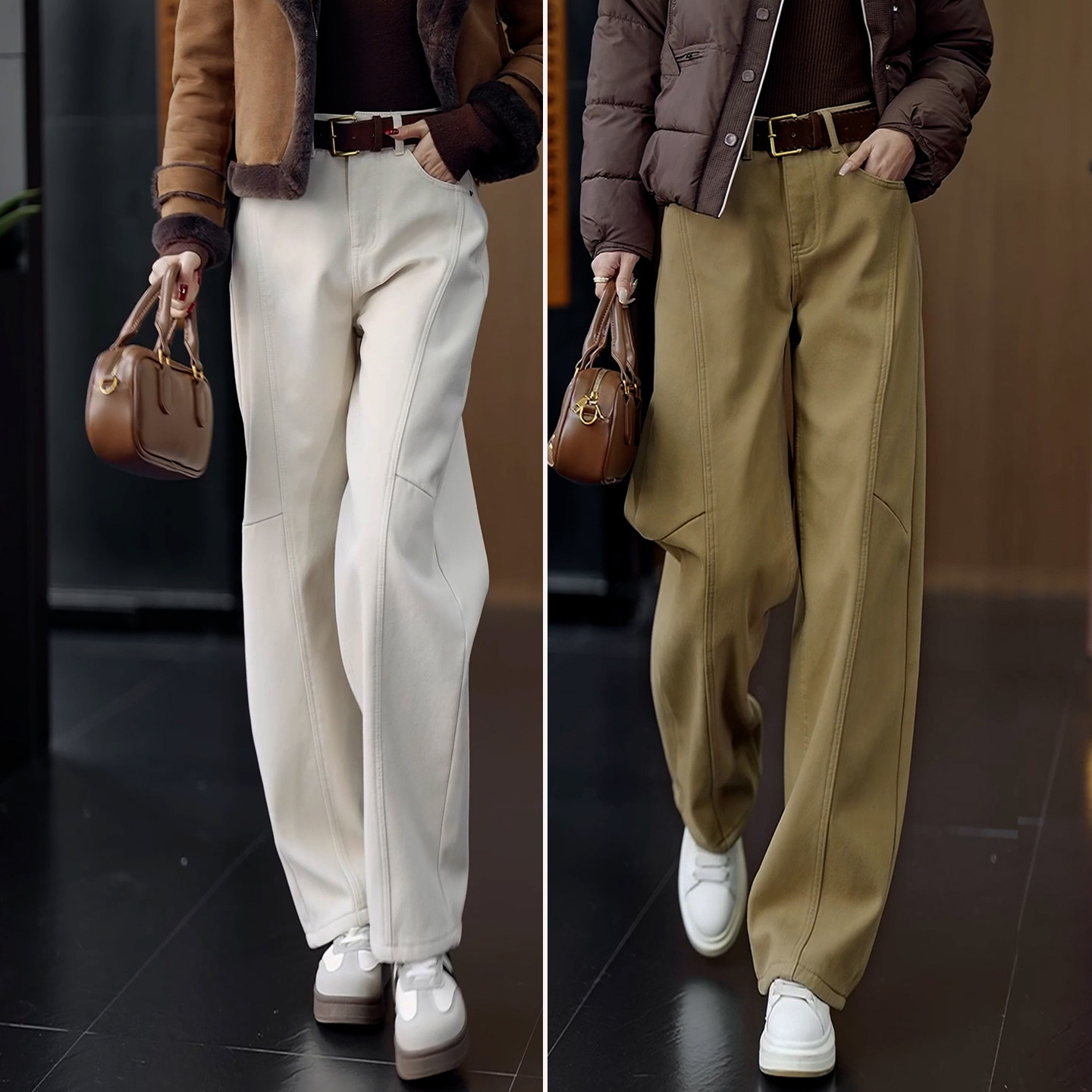 米白色弯刀牛仔裤子女秋冬新款高腰宽松休闲直筒裤加绒保暖阔腿裤,女装/女士精品,牛仔裤,淘宝优惠券,粉丝福利购,淘宝优惠卷