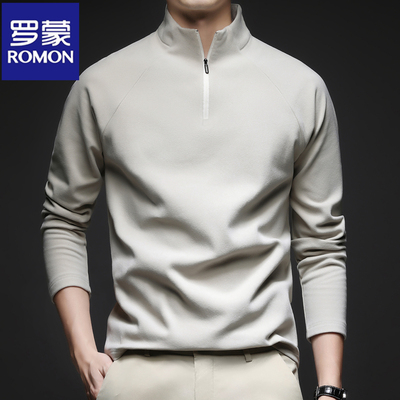 罗蒙秋冬打底衫男半高领长袖T恤