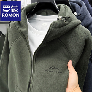 罗蒙正品奥粒绒男士外套卫衣秋冬连帽开衫夹克户外双面抓绒上衣服