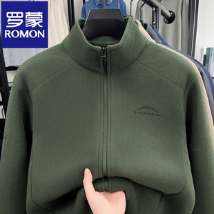 罗蒙秋冬男士外套奥粒绒卫衣开衫2025新款中青年保暖抓绒衣服夹克