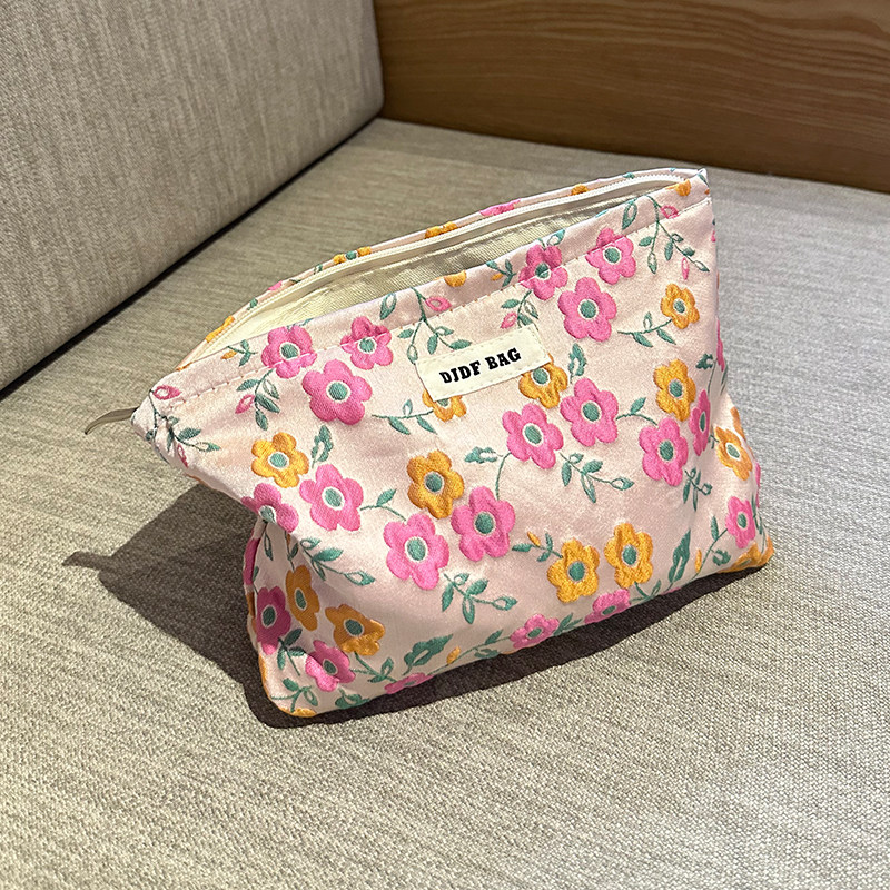 2023新款橘色小花便携大容量化妆包高颜值化妆收纳包旅行洗漱包女,收纳整理,化妆包,淘宝优惠券,粉丝福利购,淘宝优惠卷