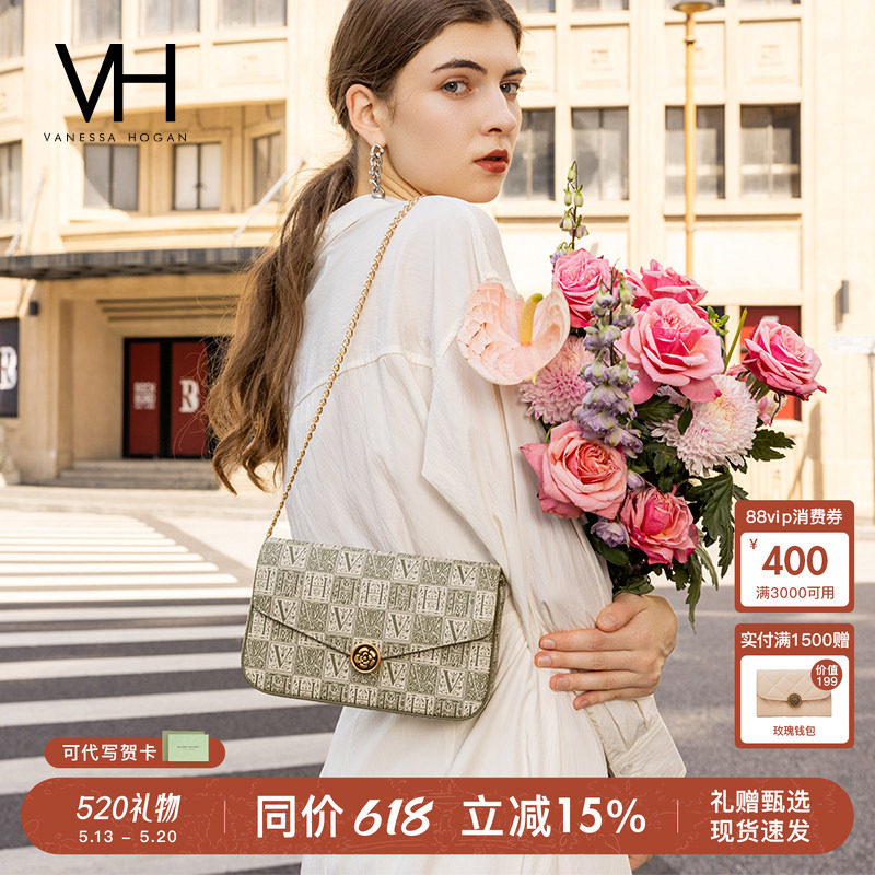 【520礼物】VH女包山茶花信封包春夏百搭老花链条小包单肩斜挎包