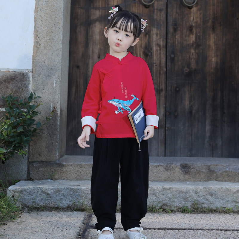 春秋男女童鲲鹏刺绣唐装汉服