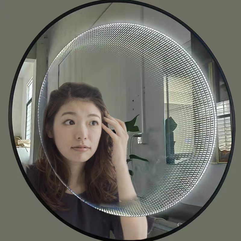 圆形金属铝合金深渊隧道卫浴镜子
