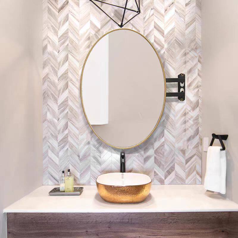 椭圆珠点法式壁挂360度旋转伸缩风水智能镜墙角拐角带灯化妆镜子