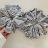 法式 简约ins风饰品秋冬新款 发绳头绳珍珠韩国灰色大肠发圈发饰女