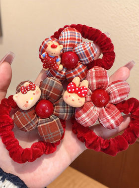 KT猫儿童发圈女童秋冬红色发绳头饰女孩高弹力不伤发新年皮筋发饰