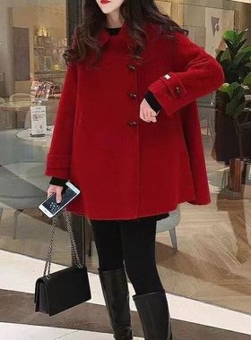 2025新款斗篷外套女秋冬小个子气质中长款宽松韩版裙摆毛呢大衣