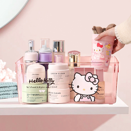 HelloKitty化妆品收纳盒桌面上卫生间透明护肤品置物篮长方形塑料