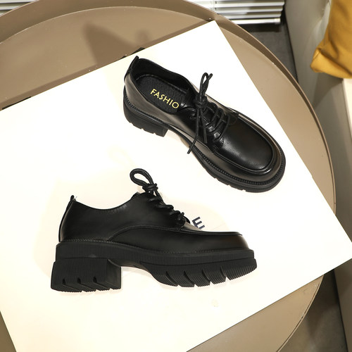 ins潮百搭厚底粗跟英伦风小皮鞋