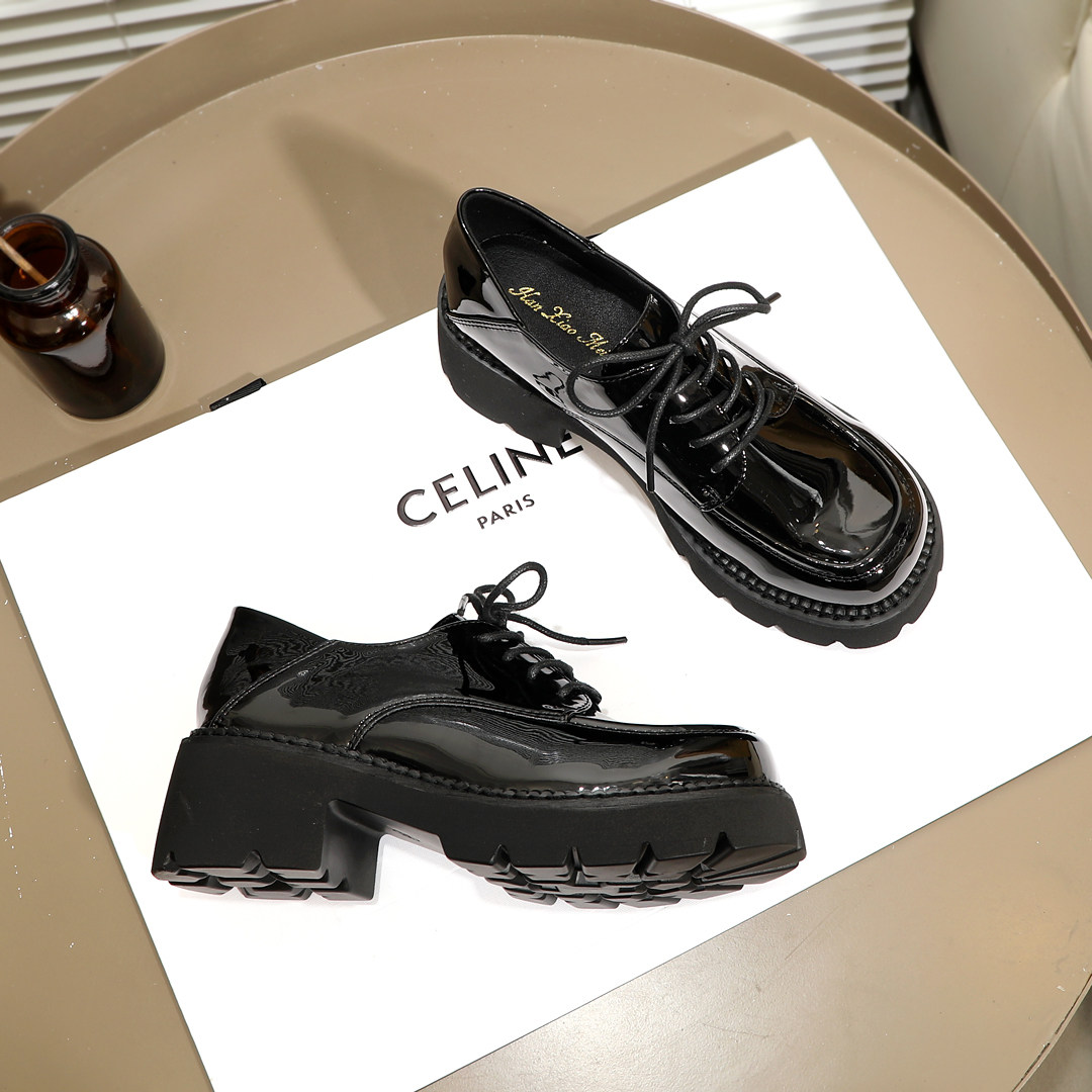 复古英伦风小皮鞋女秋百搭厚底粗跟软面漆皮方头单鞋系带深口女鞋