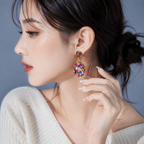 欧美轻奢合金满钻圆形女士耳坠