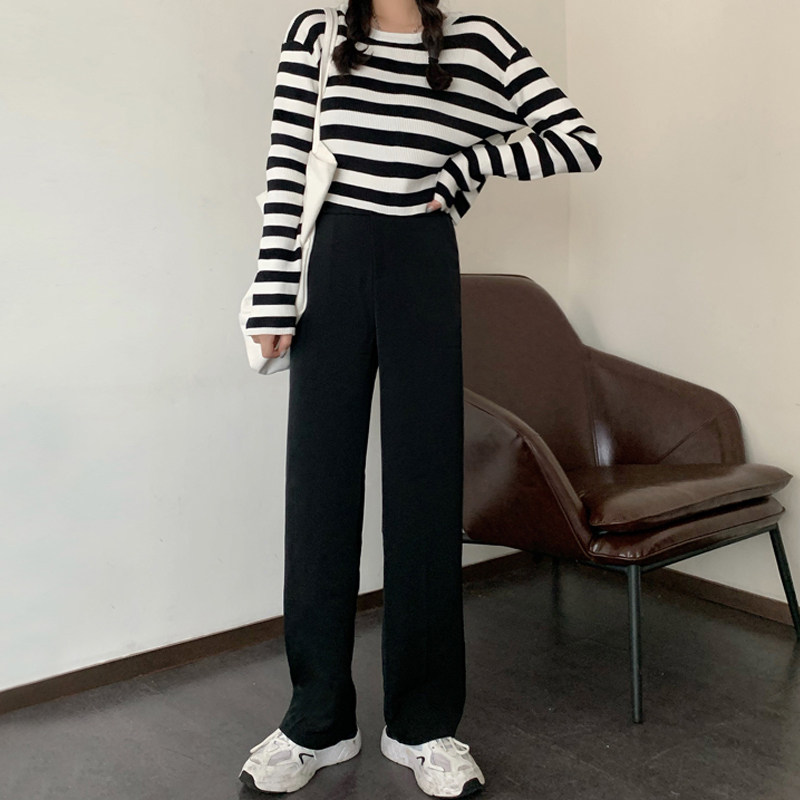 黑色阔腿裤女高腰垂感2021新款春秋季显瘦宽松休闲西装直筒拖地裤