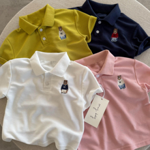 儿童POLO衫夏季2025新款男女童卡通刺绣小熊短袖宝宝上衣翻领T恤