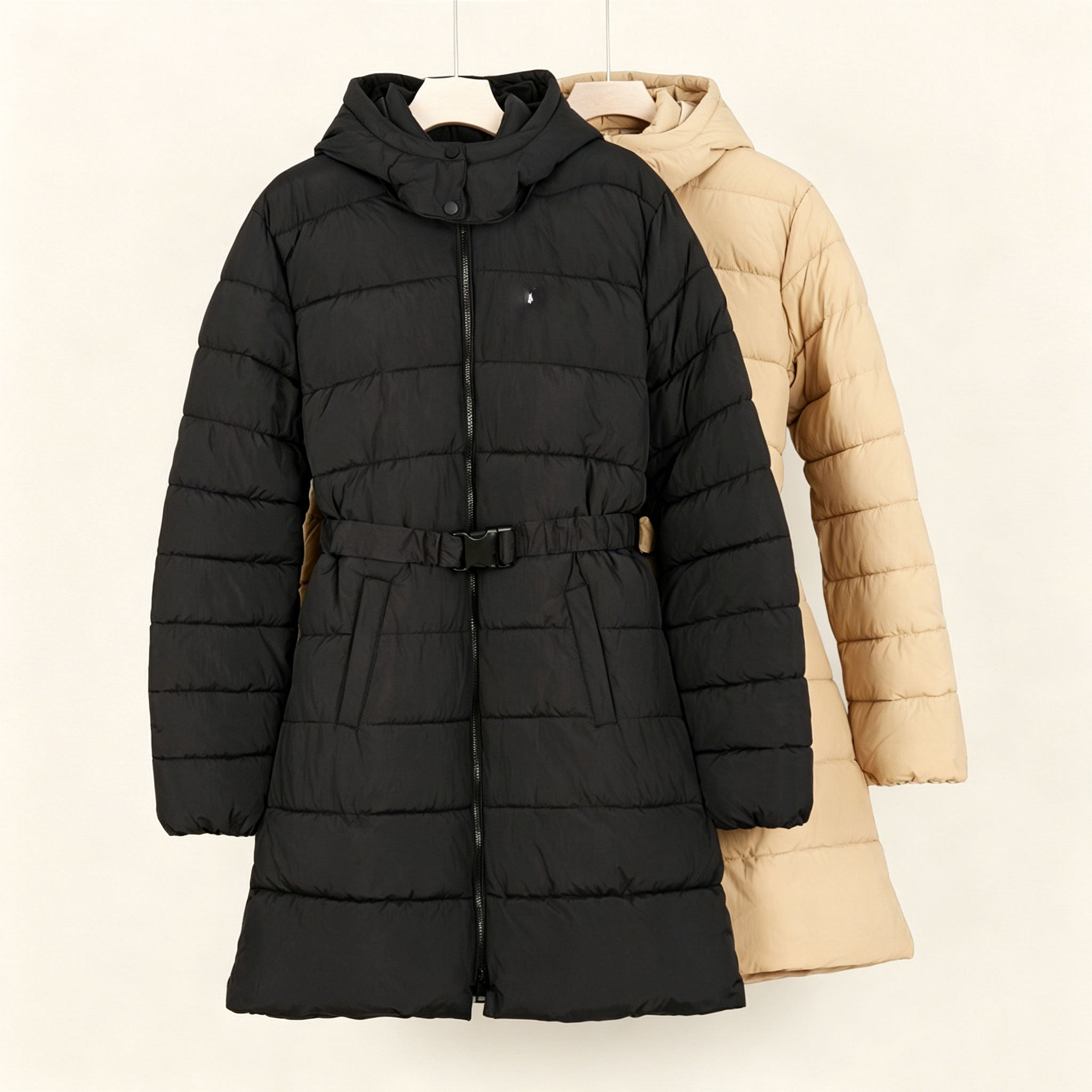 束带沙漏连帽收腰保暖羽绒服女