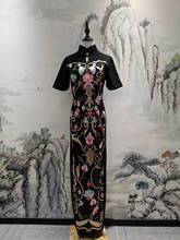 国风弹力京派蕾丝刺绣传统长款短袖旗袍