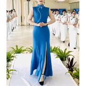 娴馨旗袍高端长款 鱼尾礼服前开叉手工旗袍定做支持多色定制