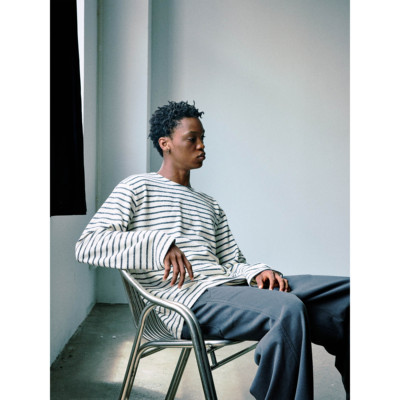 重磅针织感海军条纹加厚毛圈T恤