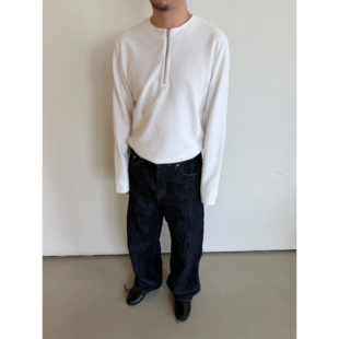 Anniehall26ss half-zip tee高级麻感肌理小领口一字拉链长袖T恤