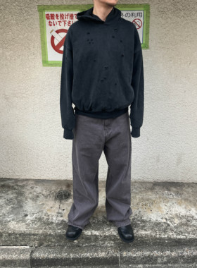 Anniehall ripped washed hoodie水洗做旧蜡染破坏弹孔连帽卫衣