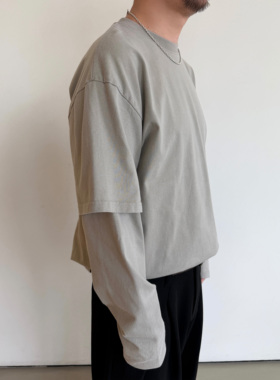 Anniehall26ss layering top松弛感假两件水洗做旧长袖