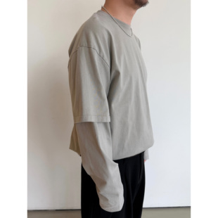 top松弛感假两件水洗做旧长袖 Anniehall26ss layering