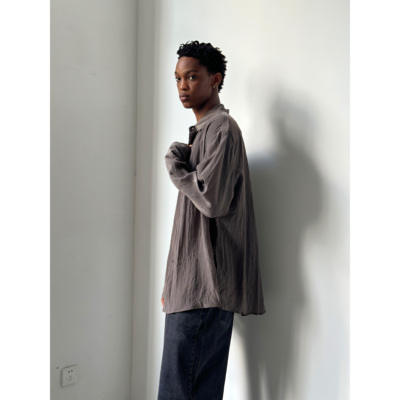 金属光泽干丝廓形长袖衬衫