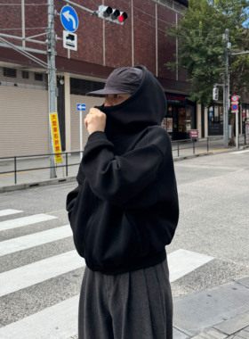 Anniehall25fw fleece-lined hoodie忍者空气太空棉高领连帽卫衣