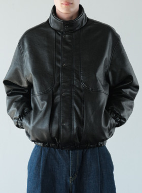 Anniehall24fw leather jacket立领机车皮衣棉衣复古水洗皮外套