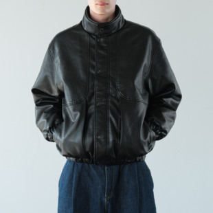 Anniehall24fw jacket立领机车皮衣棉衣复古水洗皮外套 leather