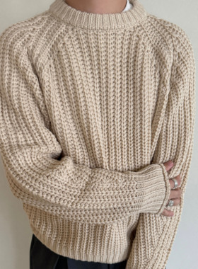 Anniehall24fw knit sweater羊毛混纺轻量化蓬松编织卷边渔夫毛衣