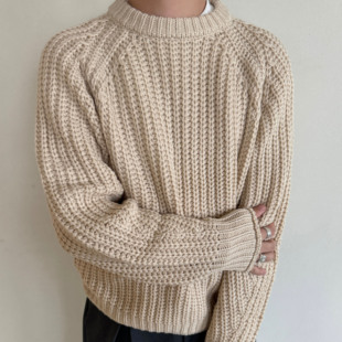 Anniehall24fw sweater羊毛混纺轻量化蓬松编织卷边渔夫毛衣 knit