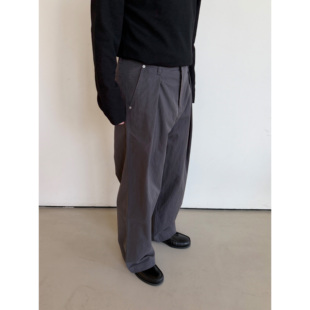 长裤 Anniehall26ss 定制细腻硬挺帆布设计师宽松休闲裤