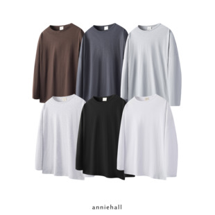 Anniehall25fw 大落肩oversize廓形竹节棉肌理感小一字领长袖tee