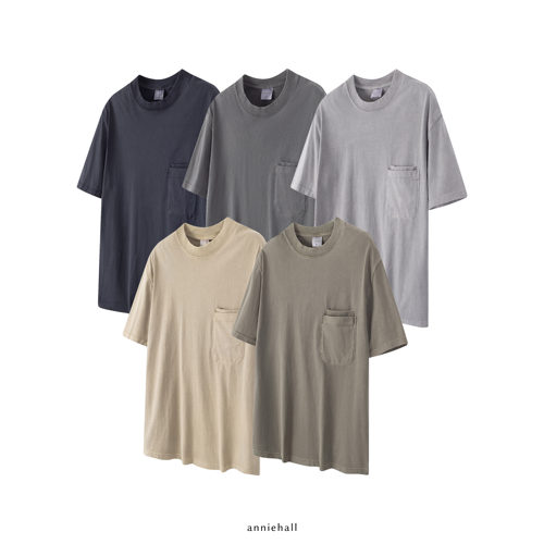 洗褪做旧水洗复古双袋短袖