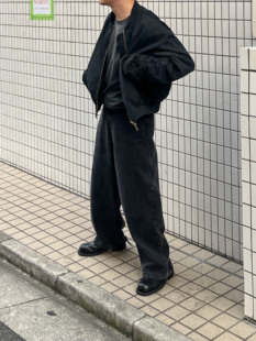 jeans水洗复古做旧破坏宽松高腰黑色牛仔裤 Anniehall23fw black