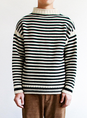 Guernsey Sweater Stripe 乳白条纹羊毛质感海员毛衣