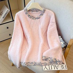 秋冬外出哺乳衣针织衫 宽松喂奶衣毛衣潮妈产后期圆领T恤 上衣时尚