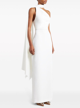 晚礼服挂脖质感长裙2024新款模特派对年会晚宴主持个性连衣裙白色